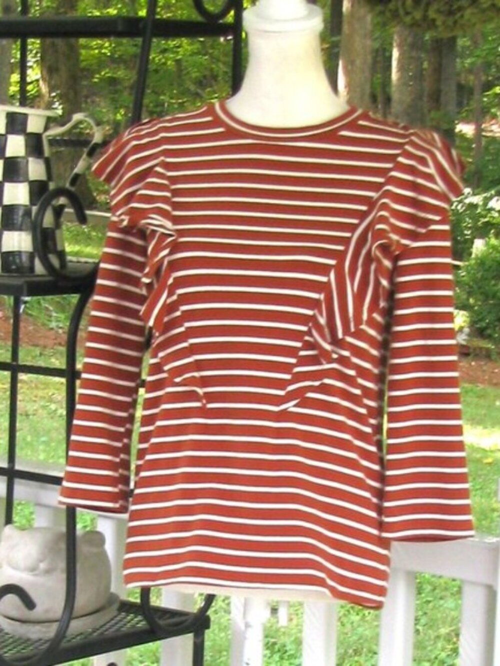 English Factory striped 3/4 sleeve pullover XS top shirt blouse ruffle luxury